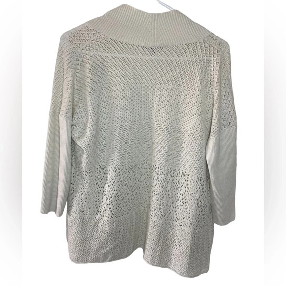 EILEEN FISHER Silk Waterfall Cardigan Sweater Neutral Ivory Boho Size Medium - Picture 2 of 5